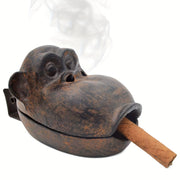 Vintage Cast Iron Monkey Ashtray with Lid - Unique Orangutan Design Outdoor Cigar Gift