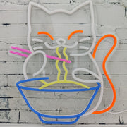 Neon Sign Japanese Lucky Cat Eating Ramen USB Powered Home Decor