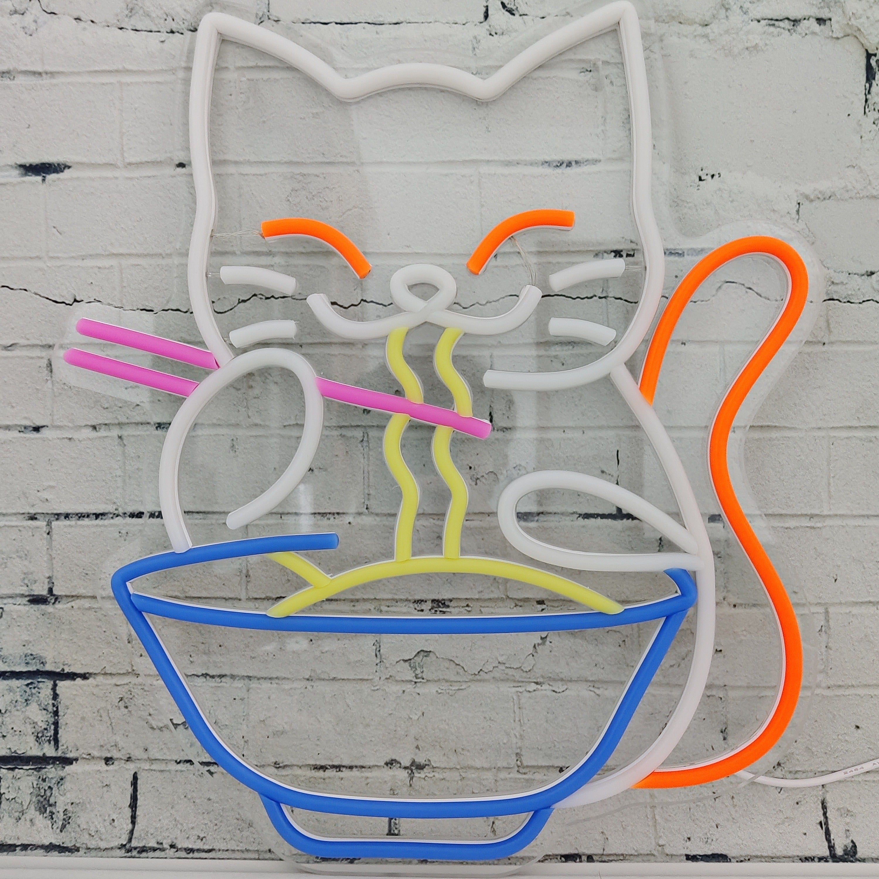 Neon Sign Japanese Lucky Cat Eating Ramen USB Powered Home Decor