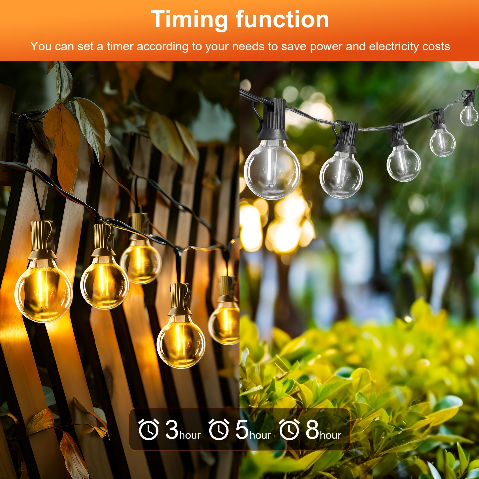 Luces de cadena solares con bombillas LED irrompibles, luces colgantes resistentes a la intemperie para bodas