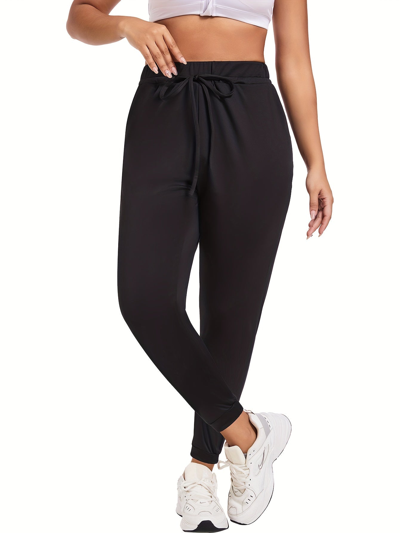 Pantalones de yoga para mujer de talla grande, joggers con cordón, color sólido, leggings deportivos