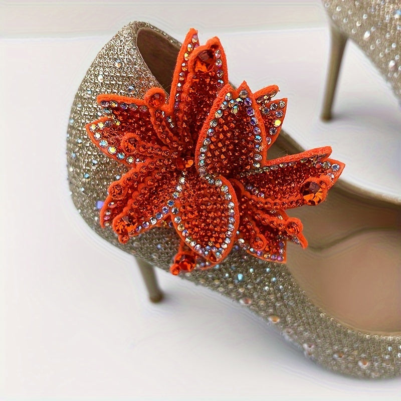 Women's Rhinestone Shoe Flowers 2pcs Detachable Buckles Dress Accessories