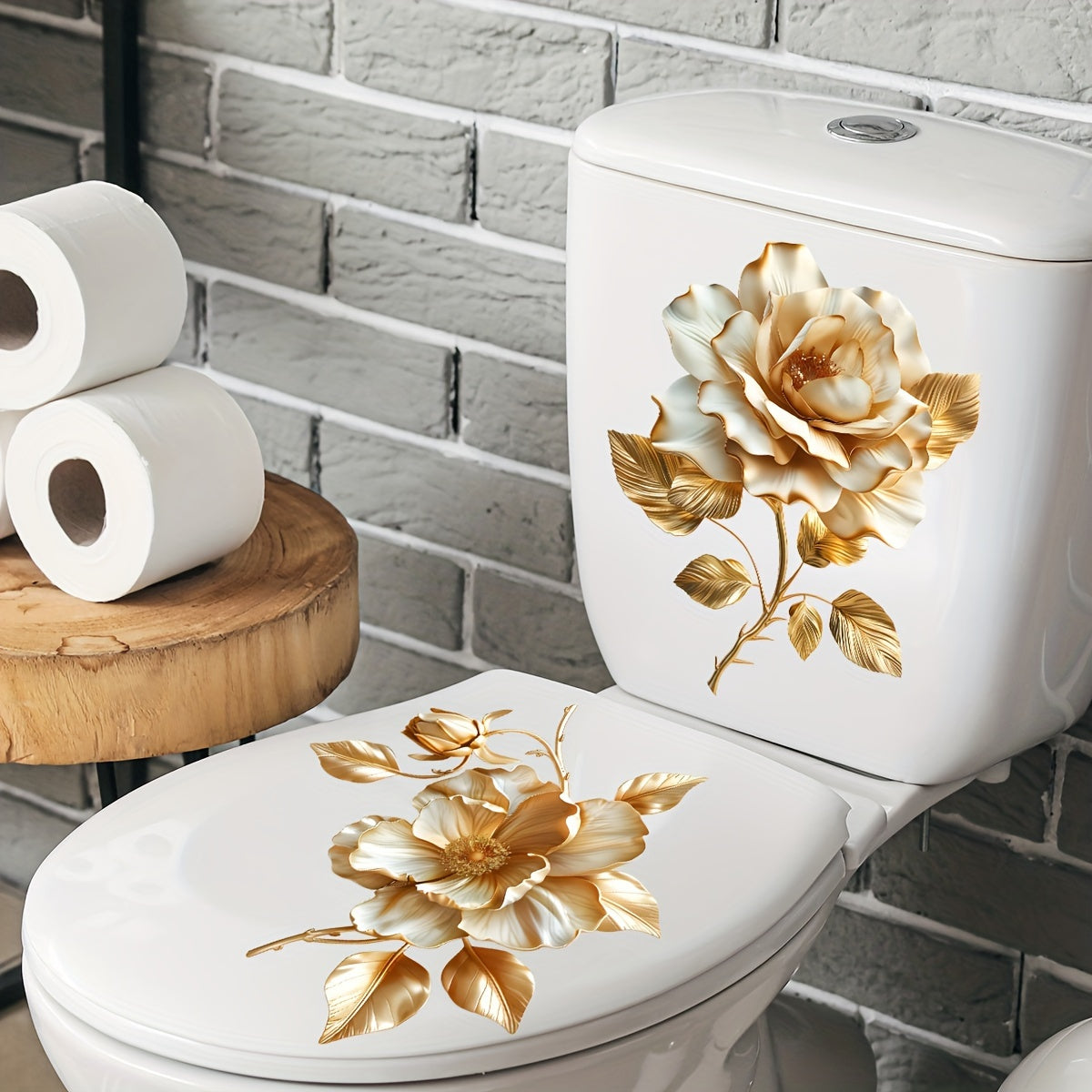 Pegatinas de flor dorada para superficies de cerámica, decoración de baño, fáciles de aplicar