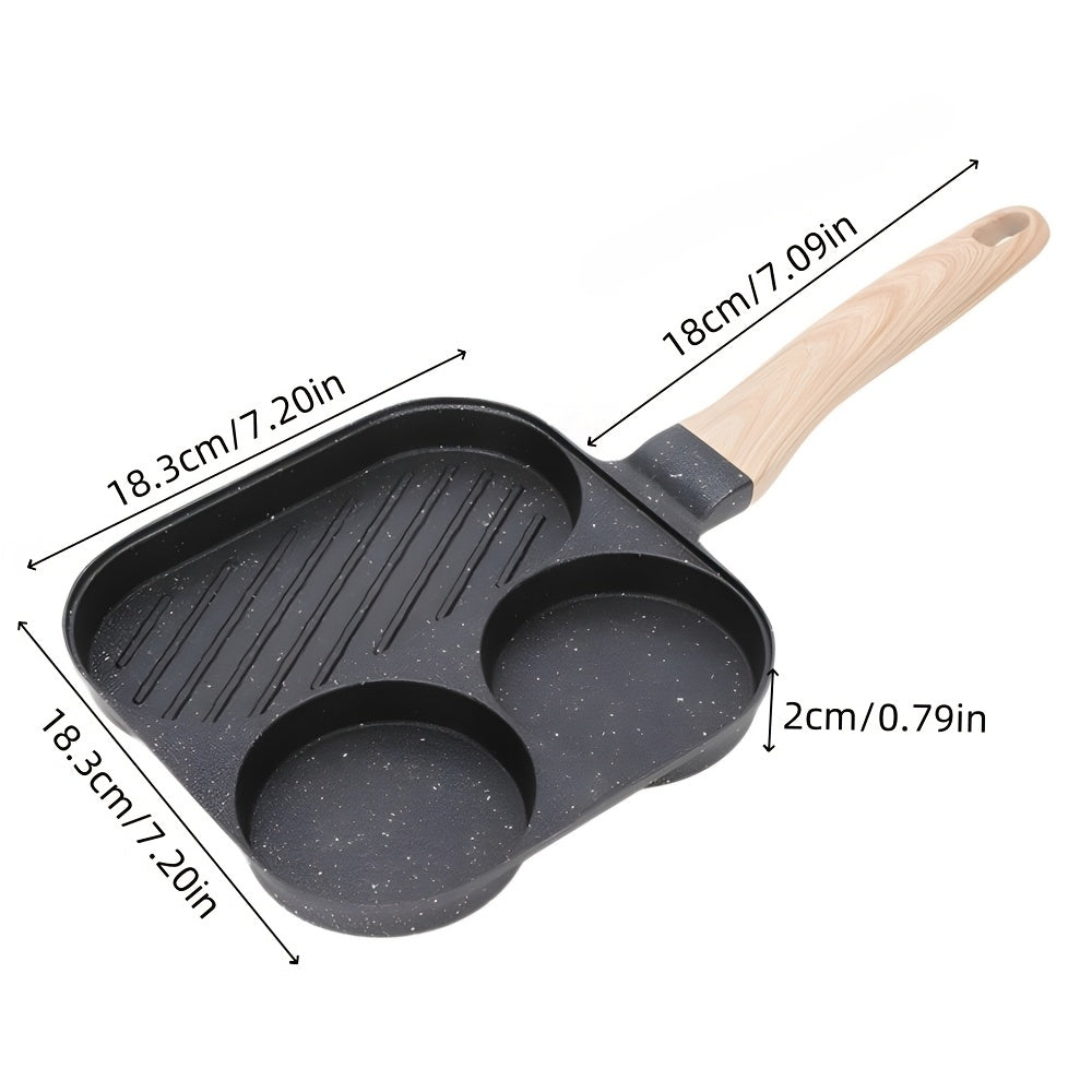 3-in-1 Aluminum Breakfast Skillet Cookware Set Non-Stick Stoneware Egg Steak No Electricity