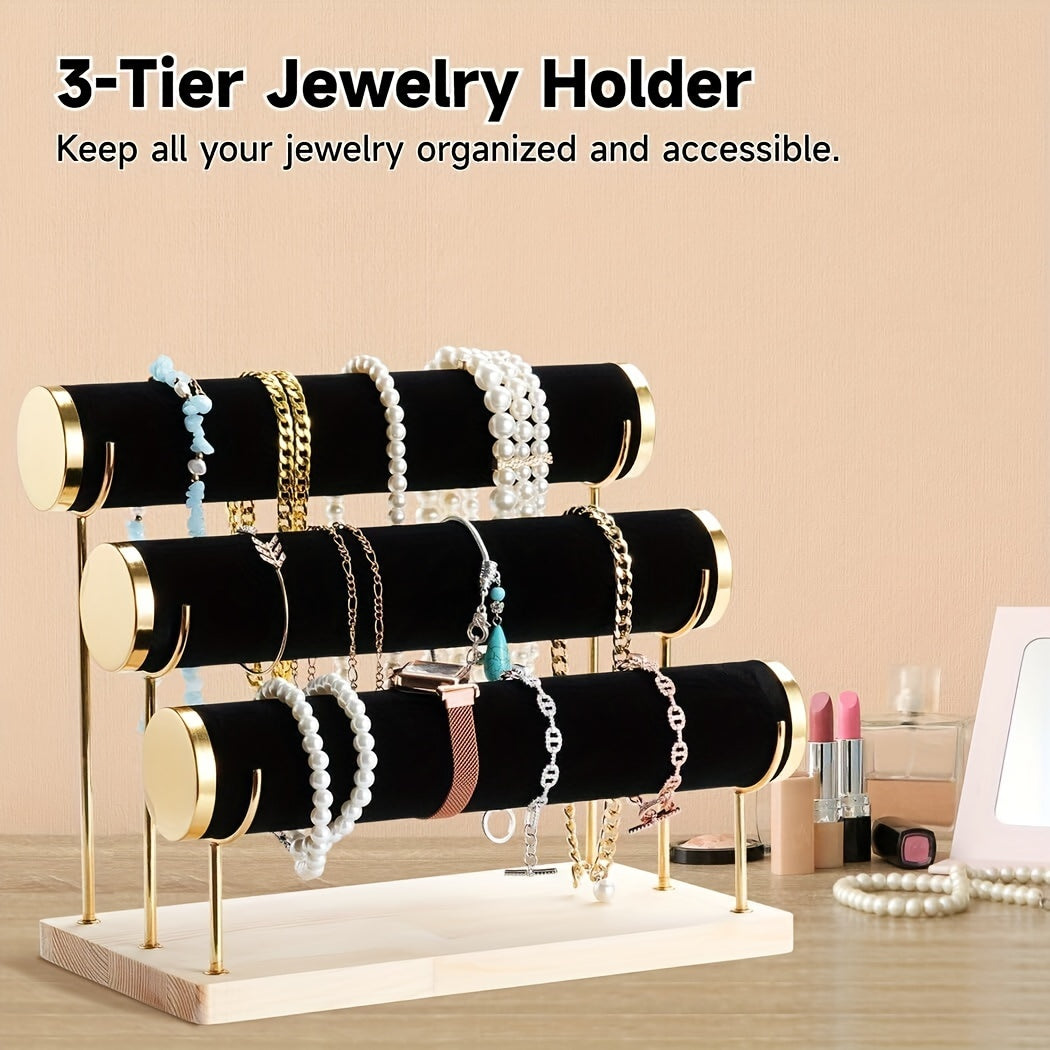 Bracelet Organizer with Removable Tiered Holder and Velvet Display Rack
