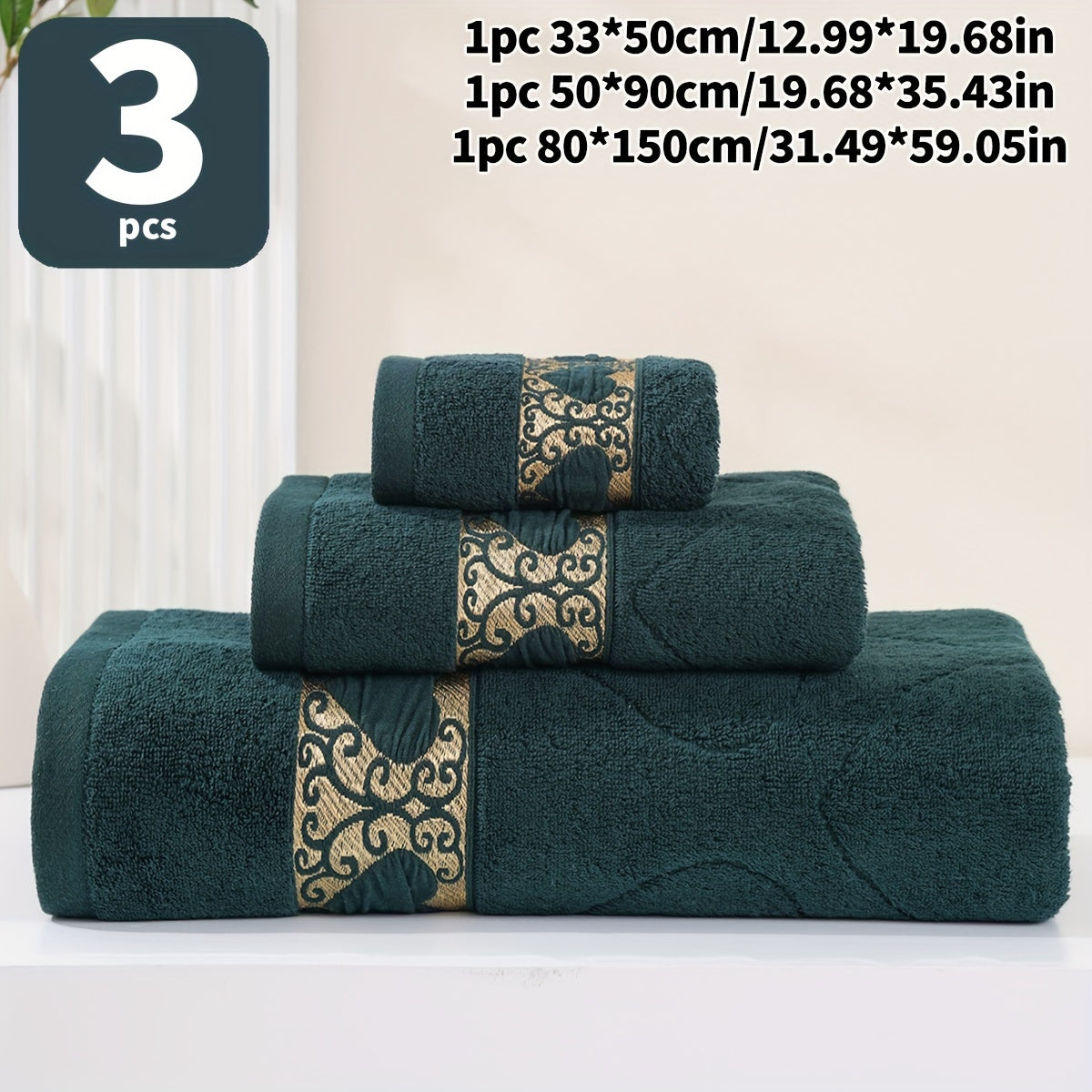 Cotton Jacquard Towel Set 3 Pieces Includes Washcloth Hand Towel Bath Towel Absorbent Quick-Drying Soft