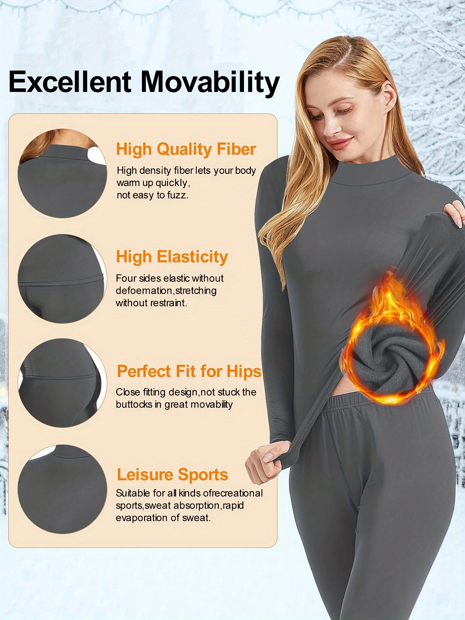 Plus Size Women's Thermal Sportswear Set Plush Lined High Stretch Long Sleeve Shirt and Pants