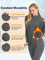 Plus Size Women's Thermal Sportswear Set Plush Lined High Stretch Long Sleeve Shirt and Pants