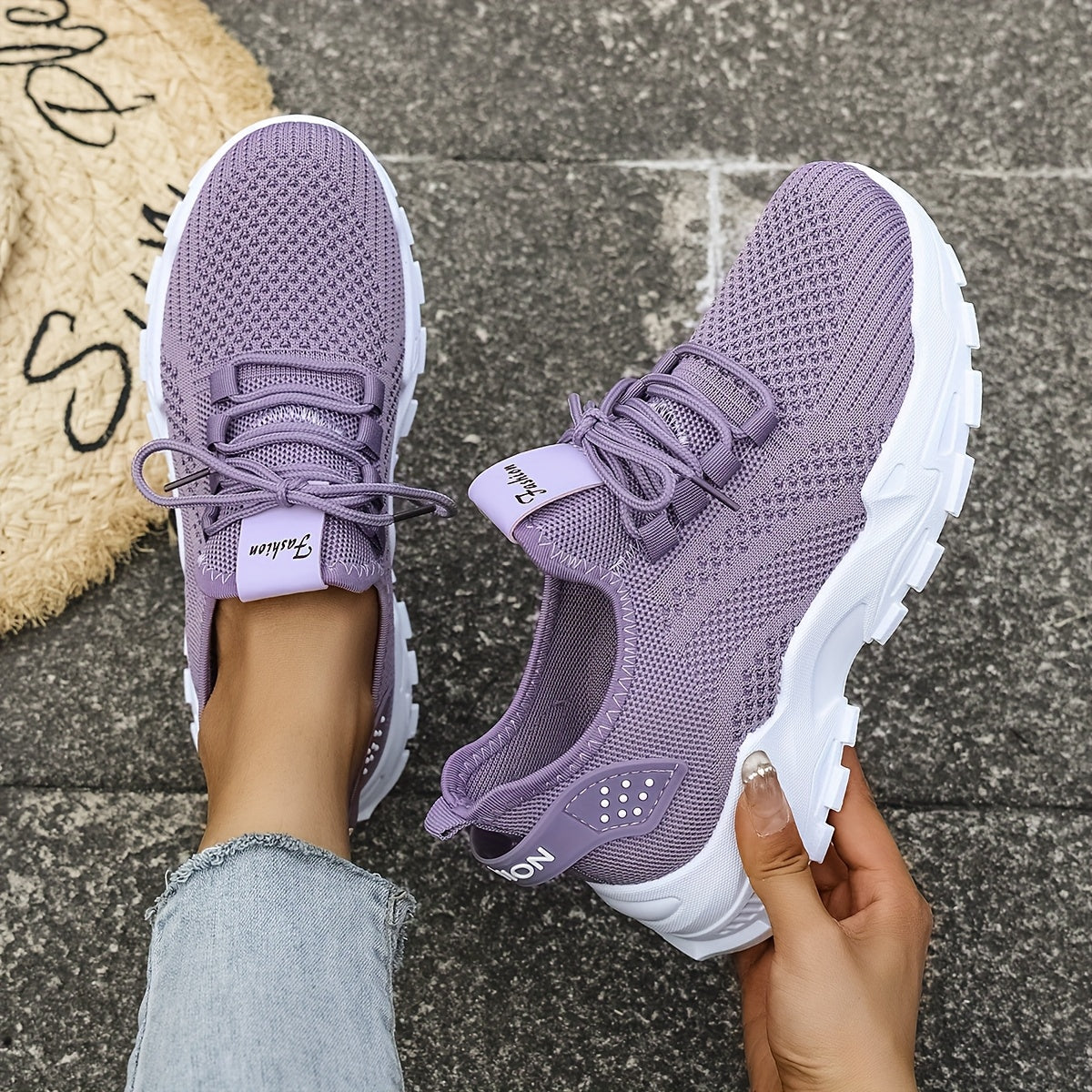 Women’s Light Blue and White Knit Sneakers - Breathable Mesh, Cushioned EVA, Slip-On Low-Top