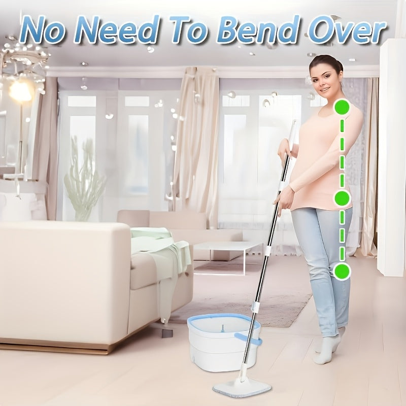 Hands-Free Rotating Mop and Bucket Set with Microfiber Pads for Wet and Dry Cleaning