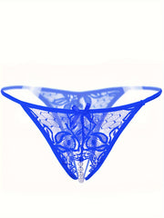 Lace G-String Thongs for Women Open Crotch Semi-Sheer Knit Fabric Adult Lingerie