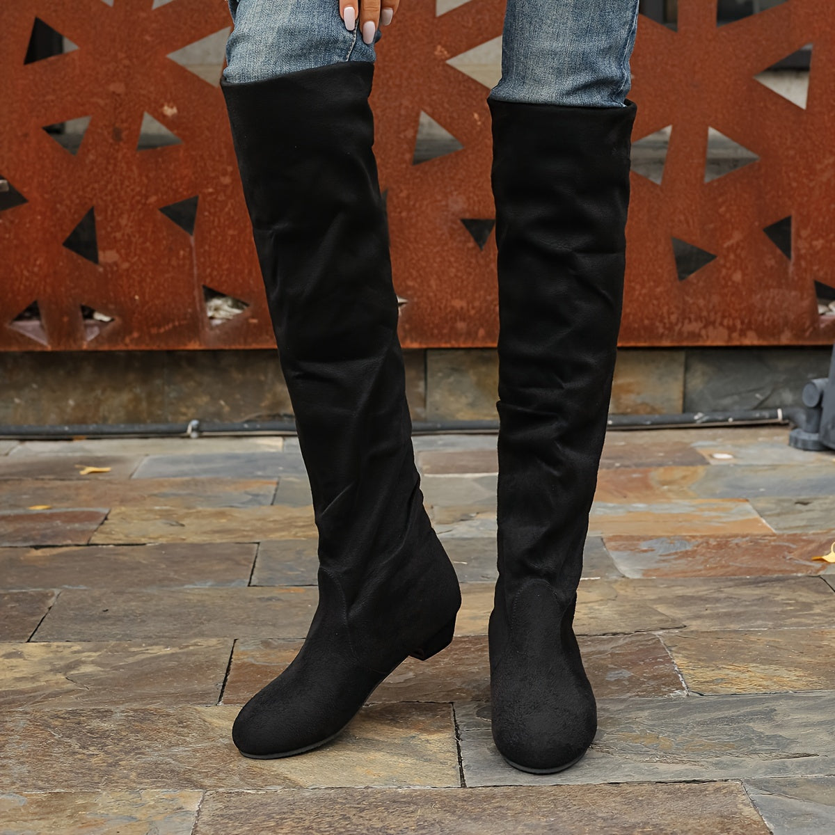 Women's Leather Low-Heeled High-Top Boots Large Sizes