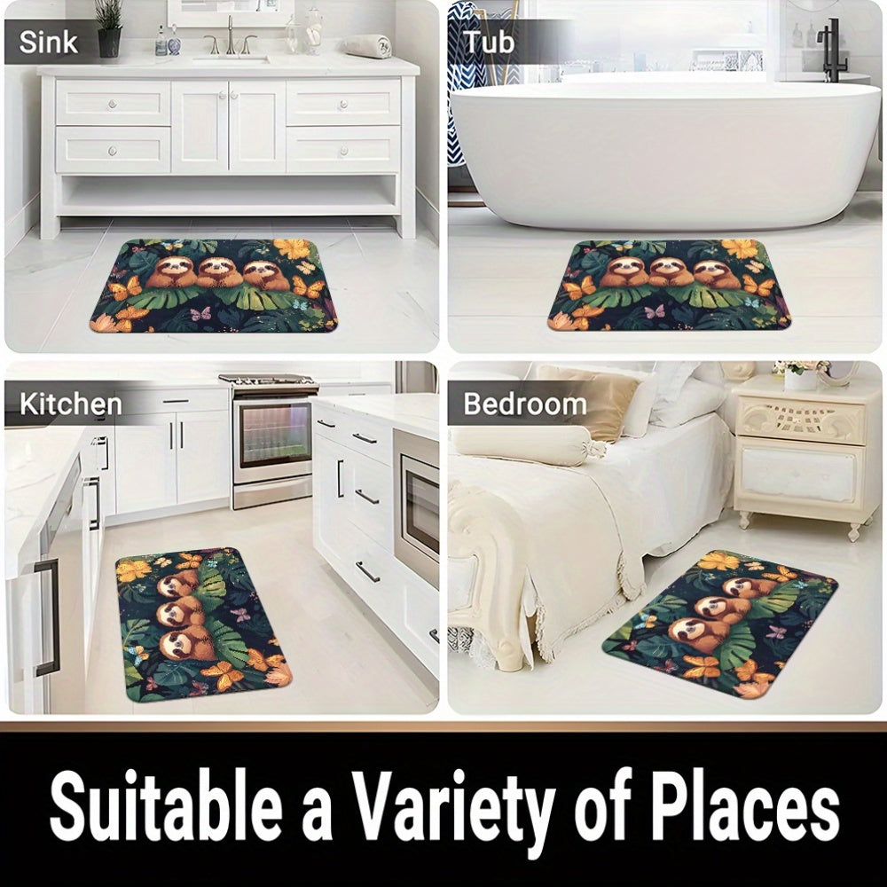 Alfombra de puerta absorbente de microfibra con perezosos de dibujos animados, antideslizante, para baño y cocina