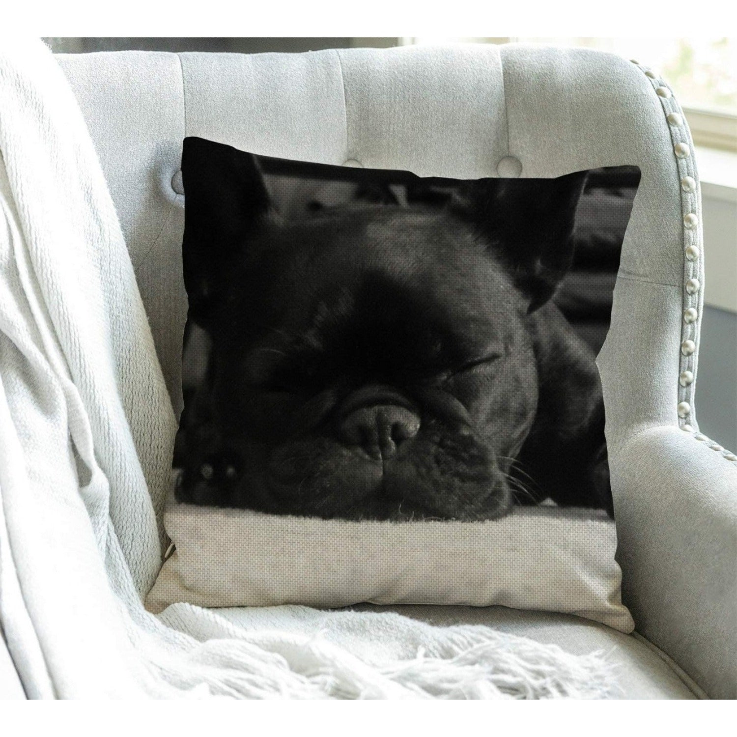 French Bulldog Linen Throw Pillow Cover 45.72x45.72 cm Zipper Closure Machine Washable Decorative Home Decor
