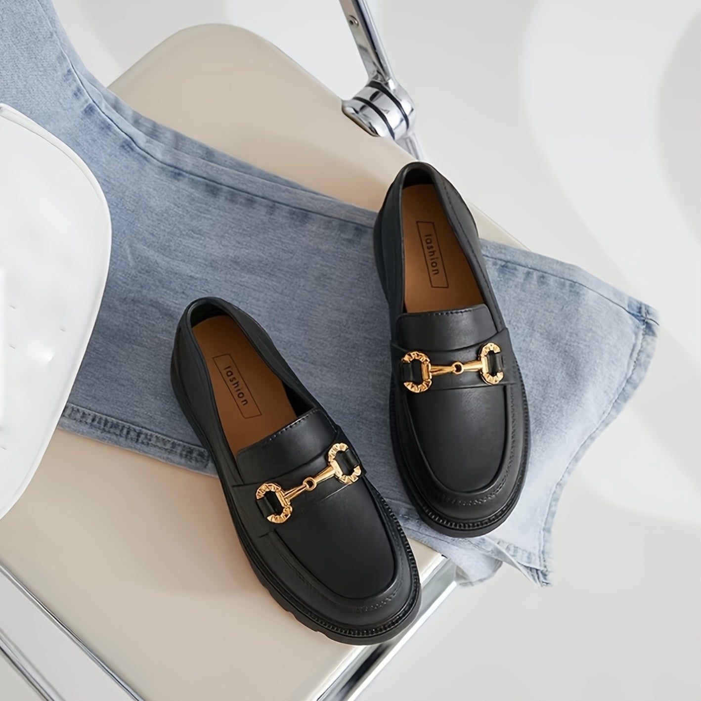 Women Retro Chunky Sole Slip-On Loafers EVA Upper Beige White Casual Shoes