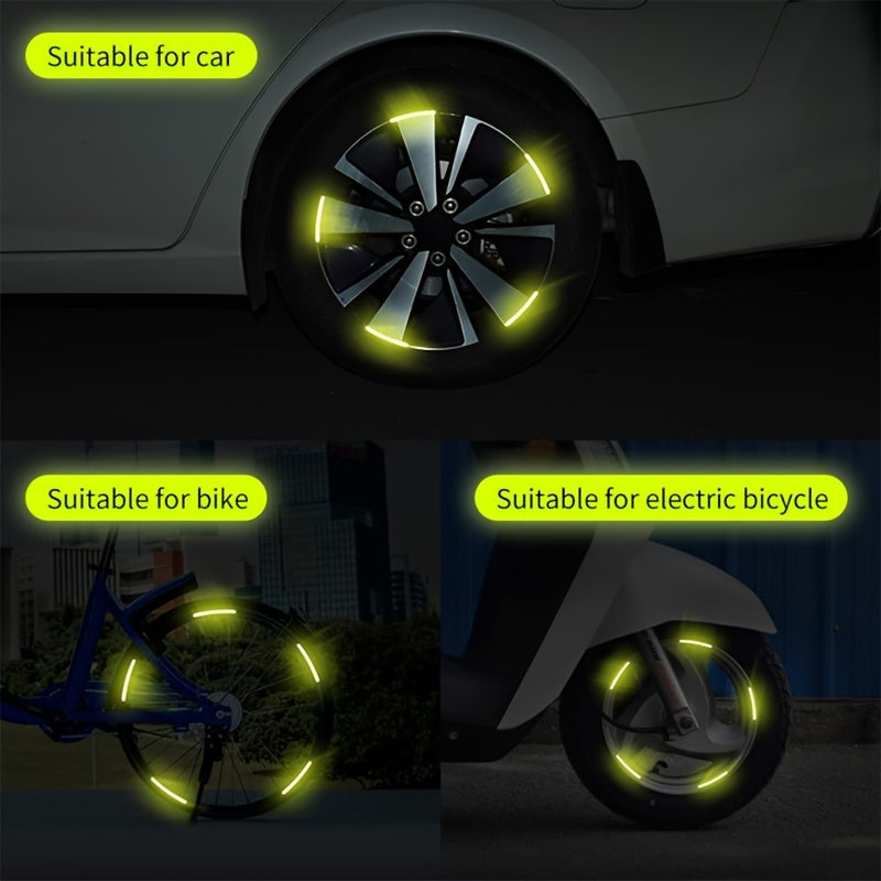 20pcs Reflective Wheel Hub Stickers Glow-in-the-Dark Safety Decals for Cars, Motorcycles, Bicycles