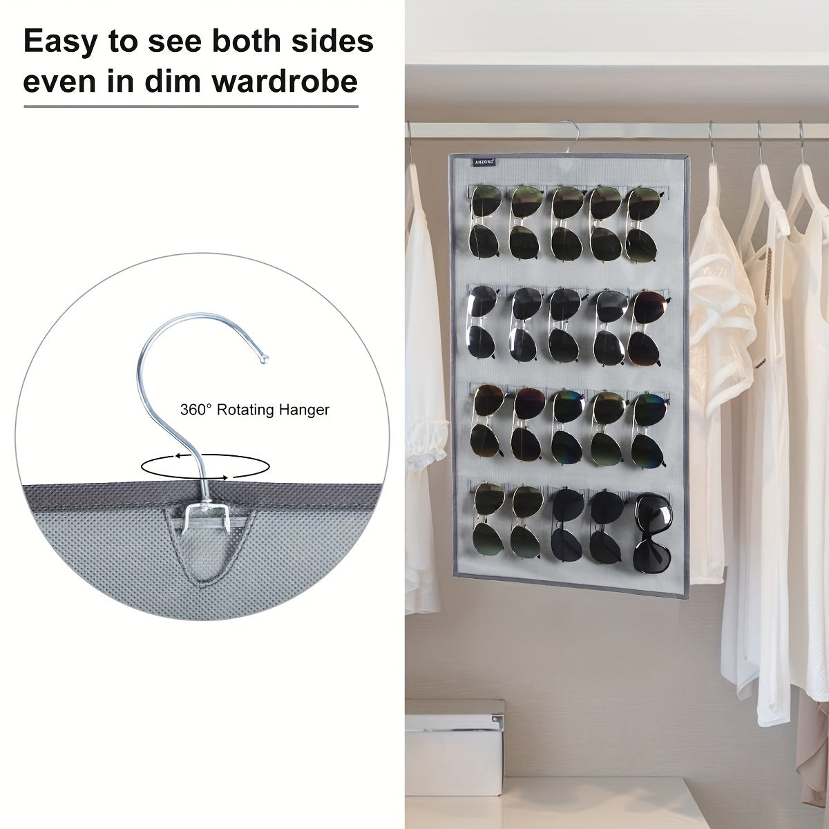 Настенный органайзер для солнцезащитных очков с 40 слотами для двустороннего подвешивания, стойка для хранения очков, держатель для очков и витрина для eyewear