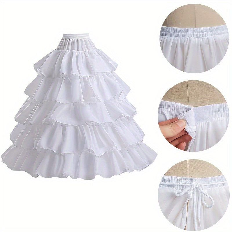 White Petticoat for Weddings and Parties with 4 Hoops and 5 Ruffles