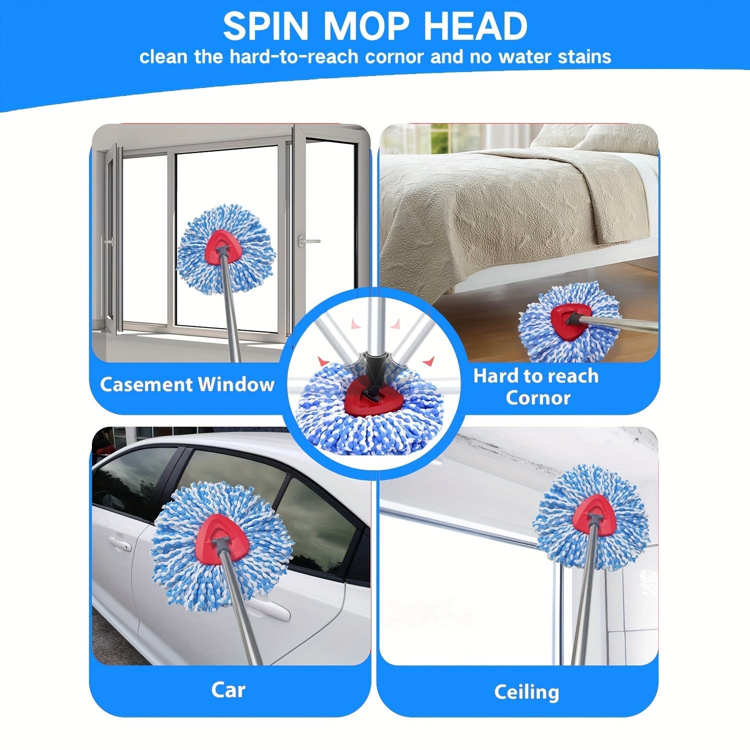 Microfiber Spin Mop Replacement Heads and Handle Set for 2 Tank System
