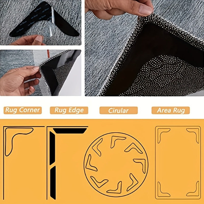 Black Non-Slip Carpet Clips Set for Living Room, Dining Room, Bathroom