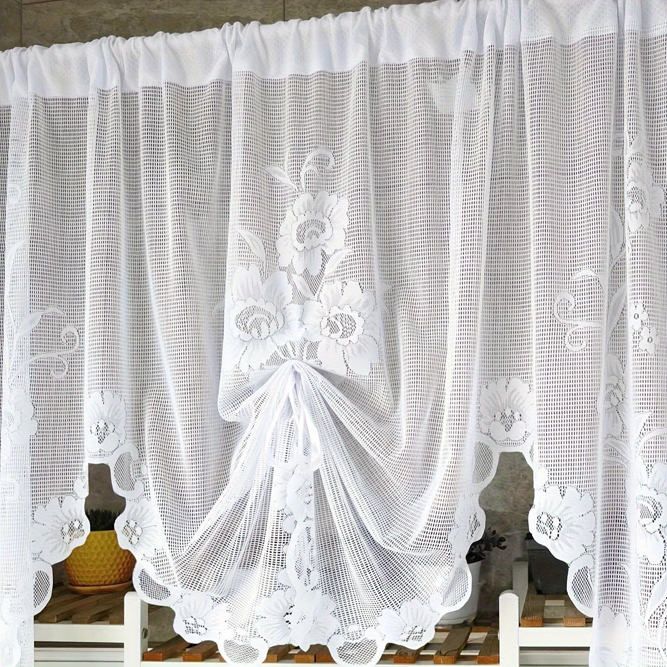 Set of 2 Butterfly and Floral Lace Curtains for Doors and Windows