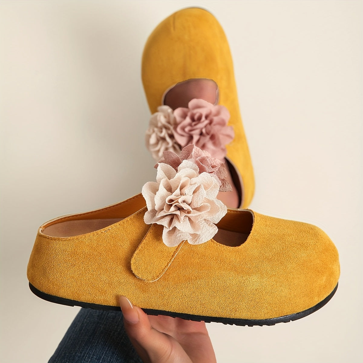 Women's Floral Platform Mules - Slip-On Loafers with Thick Sole in Pastel Pink