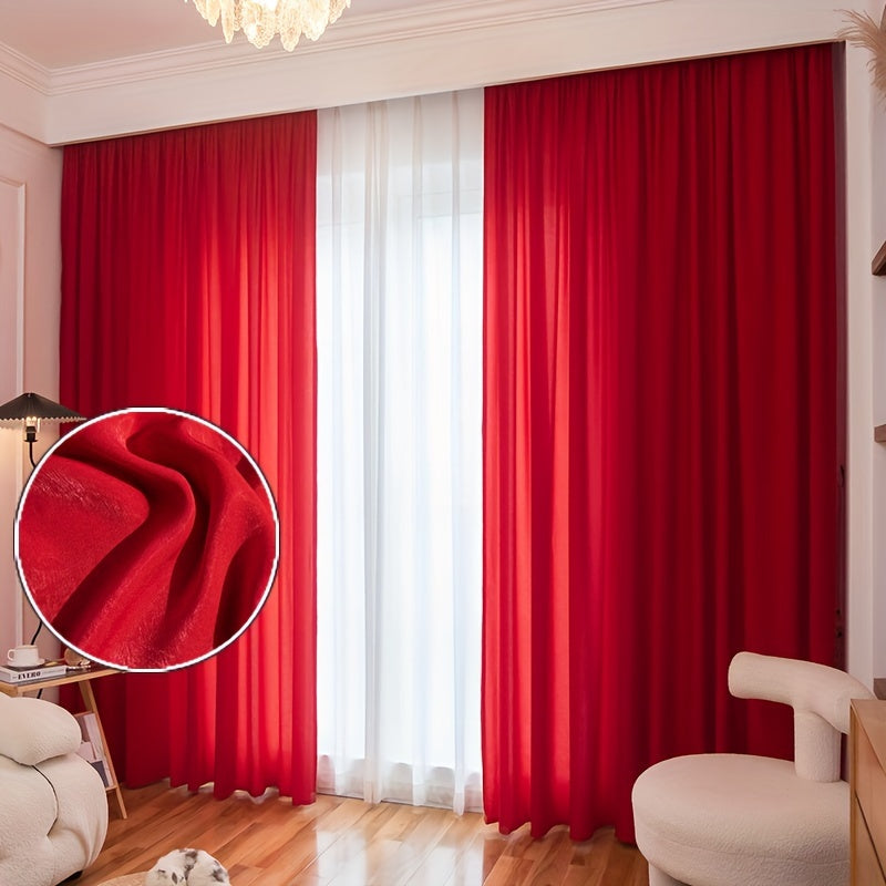 Red Velvet Curtain with UV Protection Light Filtering Rod Pocket for Living Room