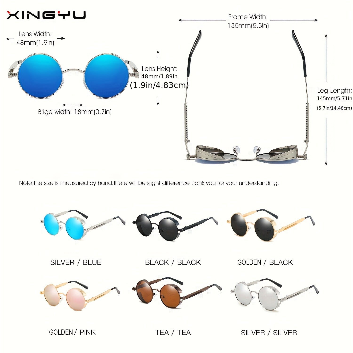Men Women Vintage Round Metal Frame Polarized Sunglasses for Casual Outdoor Sports and Travel