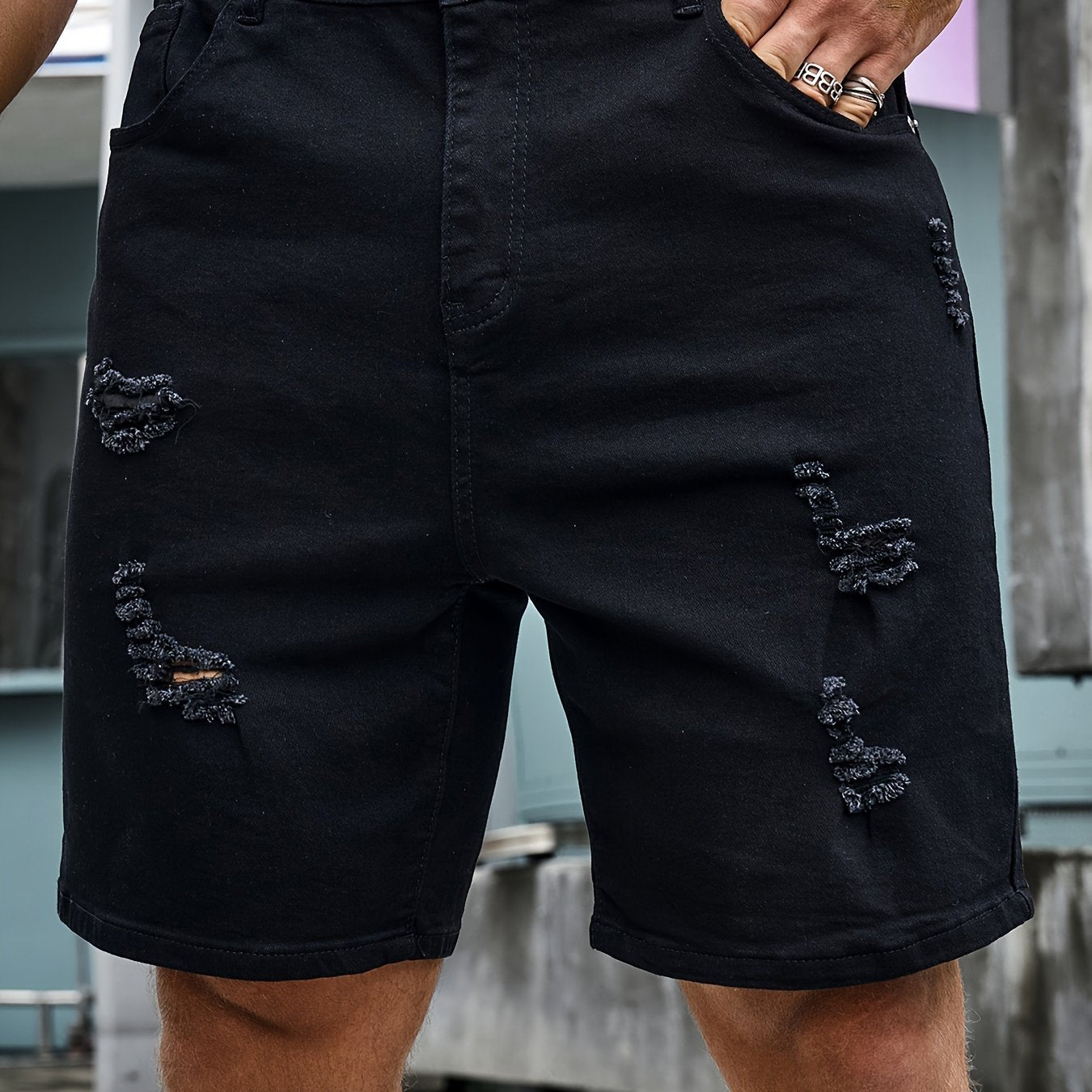 Men's Plus Size Denim Shorts Summer Cotton Blend Skinny Solid Color