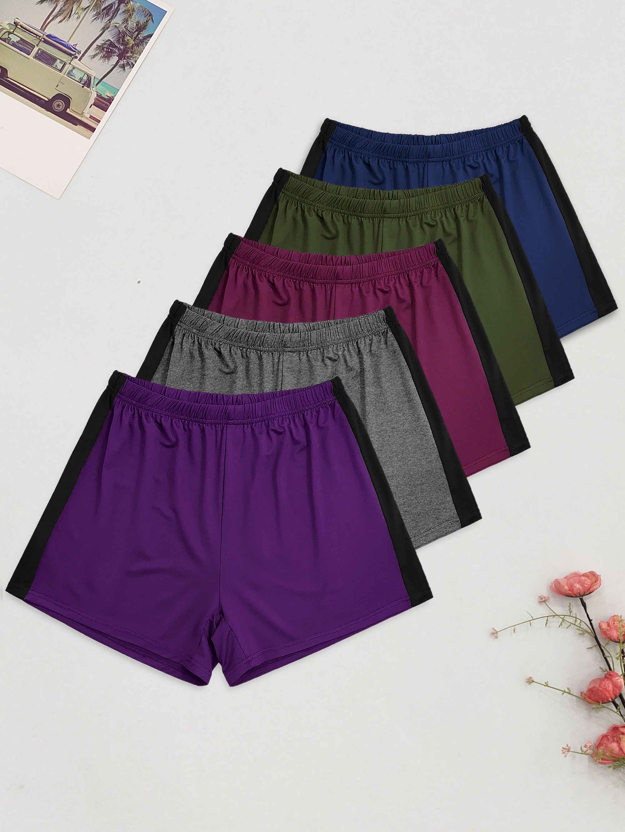 Pack de 5 pantalones cortos casuales para mujer de talla grande con cintura elástica, ligeros y transpirables para verano