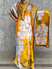 Ayollar uchun katta o'lchamli gullar bilan bosilgan tunik kiyi, sharf bilan, polyester, erkin fit