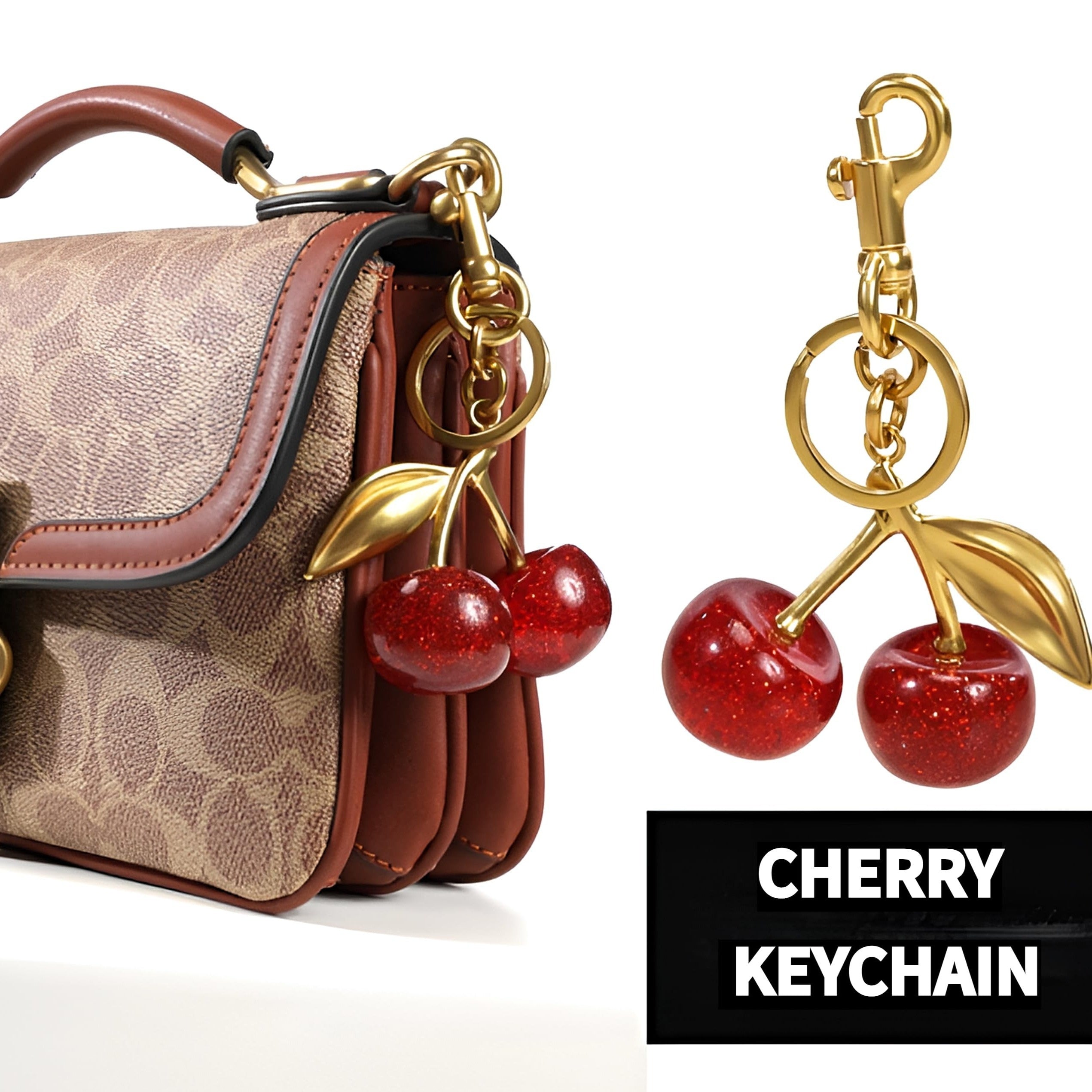 Sparkling Cherry Keychain Charm Resin Metal Women’s Decorative Accessory