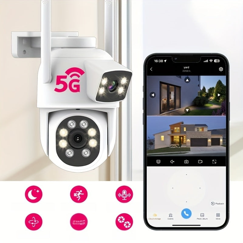 4MP Outdoor Security Camera with Dual Lens WiFi PTZ Night Vision Human Tracking