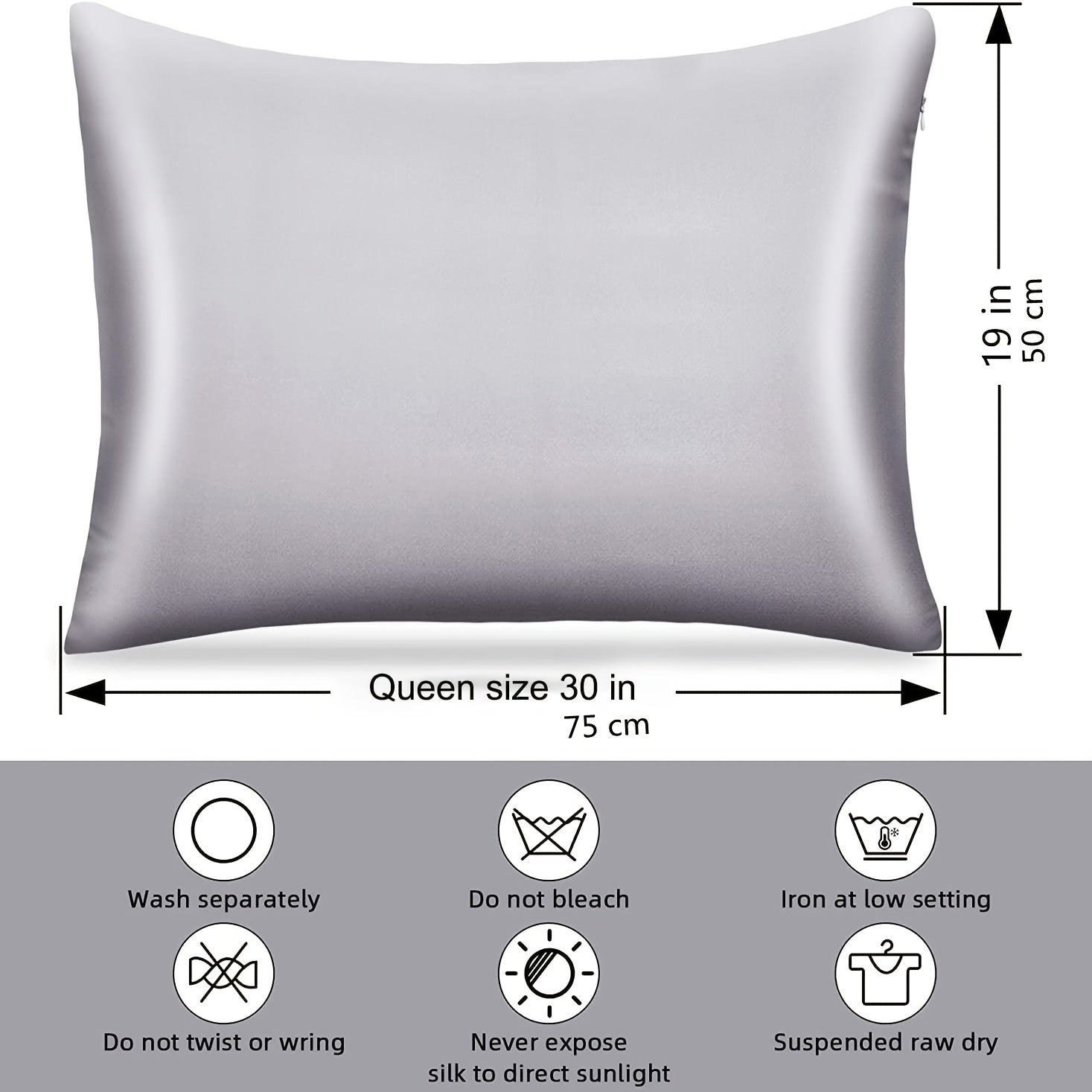 Set of 2 Gray Satin Pillowcases for Hair and Skin Health Moisture-Wicking Soft