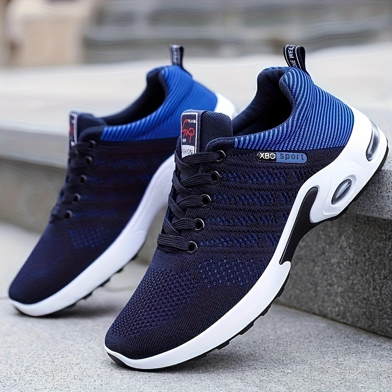 Men's Breathable Knitted Sports Shoes All-Season Non-Slip Lace-Up Sneakers for Jogging and Walking