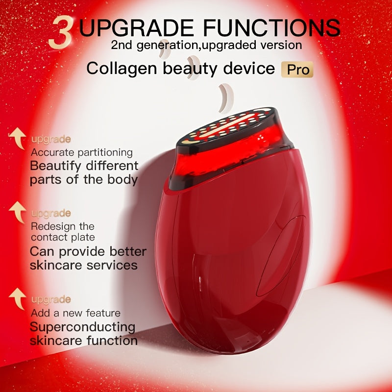 Qizil qo'l uskunasi, 3 ta teri parvarishi rejimi, USB orqali zaryadlanadigan, ergonomik dizayn, rangli yorug'lik bilan dam olish, uyda foydalanish, och bej parvarish aksessuarlari.