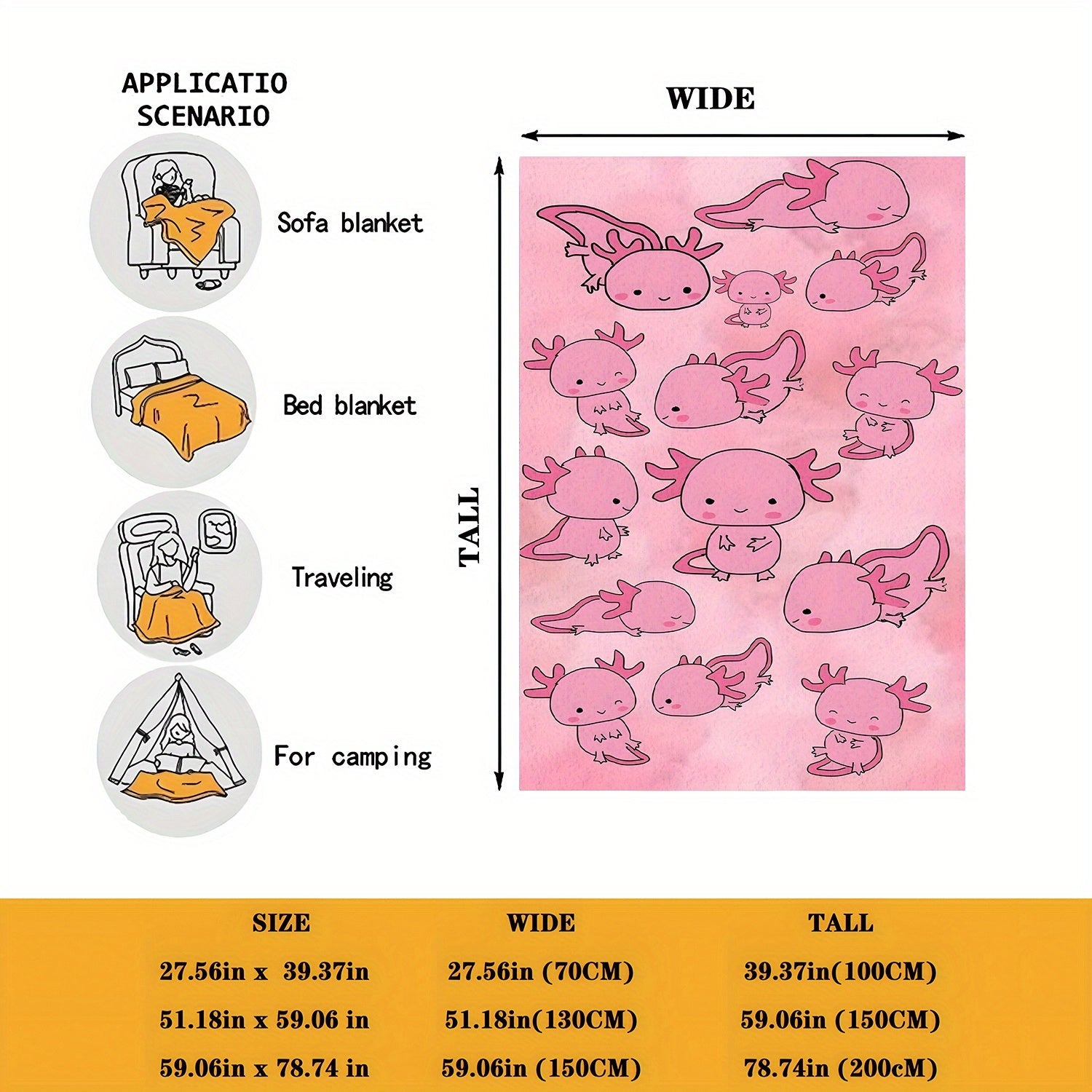 Pink Cartoon Salamander Fleece Blanket for Kids and Adults Lightweight Soft Warm