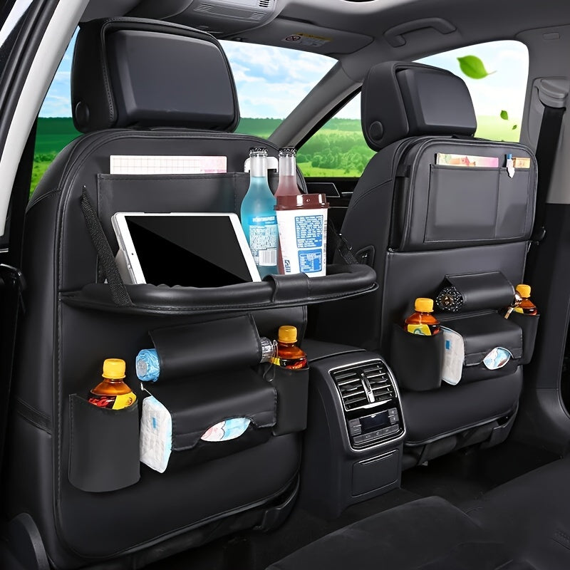 Back Seat Organizer with Foldable Tablet Tray and Cup Holders for Cars