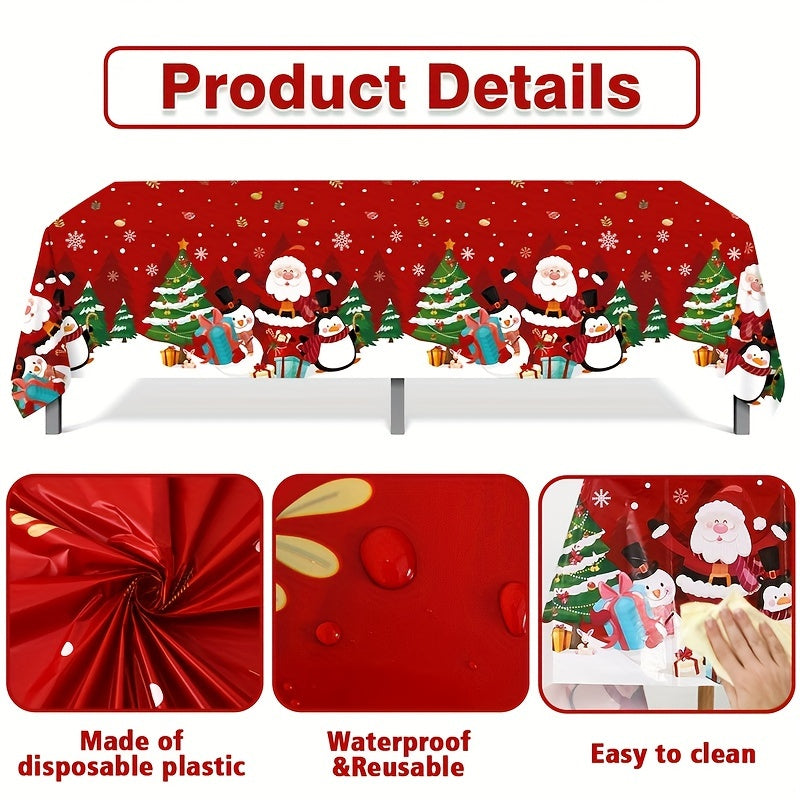 Christmas Tablecloth Red Santa Penguin Snowflake Polyester 130x220cm