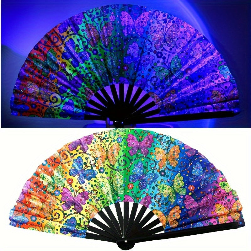 Glow-in-the-Dark Folding Fan with Nature Theme Portable Party Accessory for Raves and Festivals