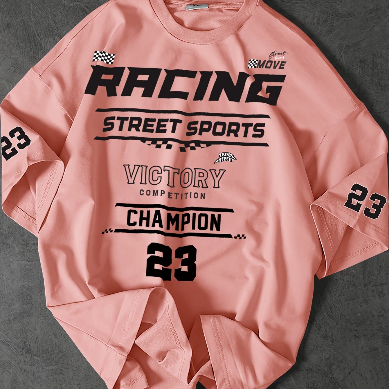 Camiseta casual de poliéster para hombre de cuello redondo con estampados de números y letras