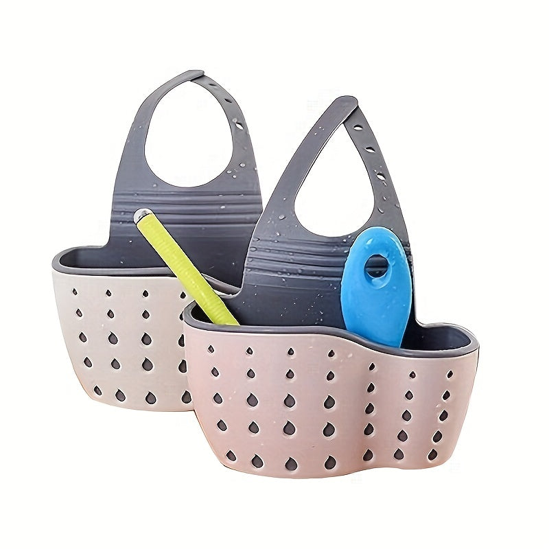 Cesta colgante para lavabo con estante para esponja y organizador, correa ajustable, almacenamiento para cocina y baño