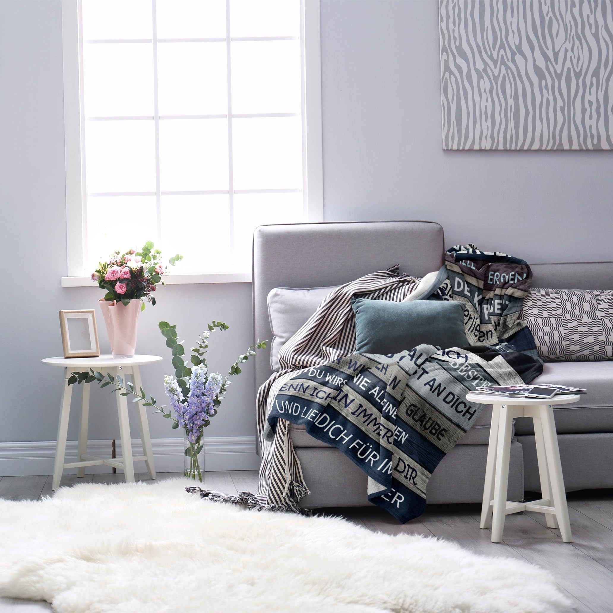 Cozy Gray Flannel Throw Blanket for Couch Bed Travel Gift for Son Graduation Christmas