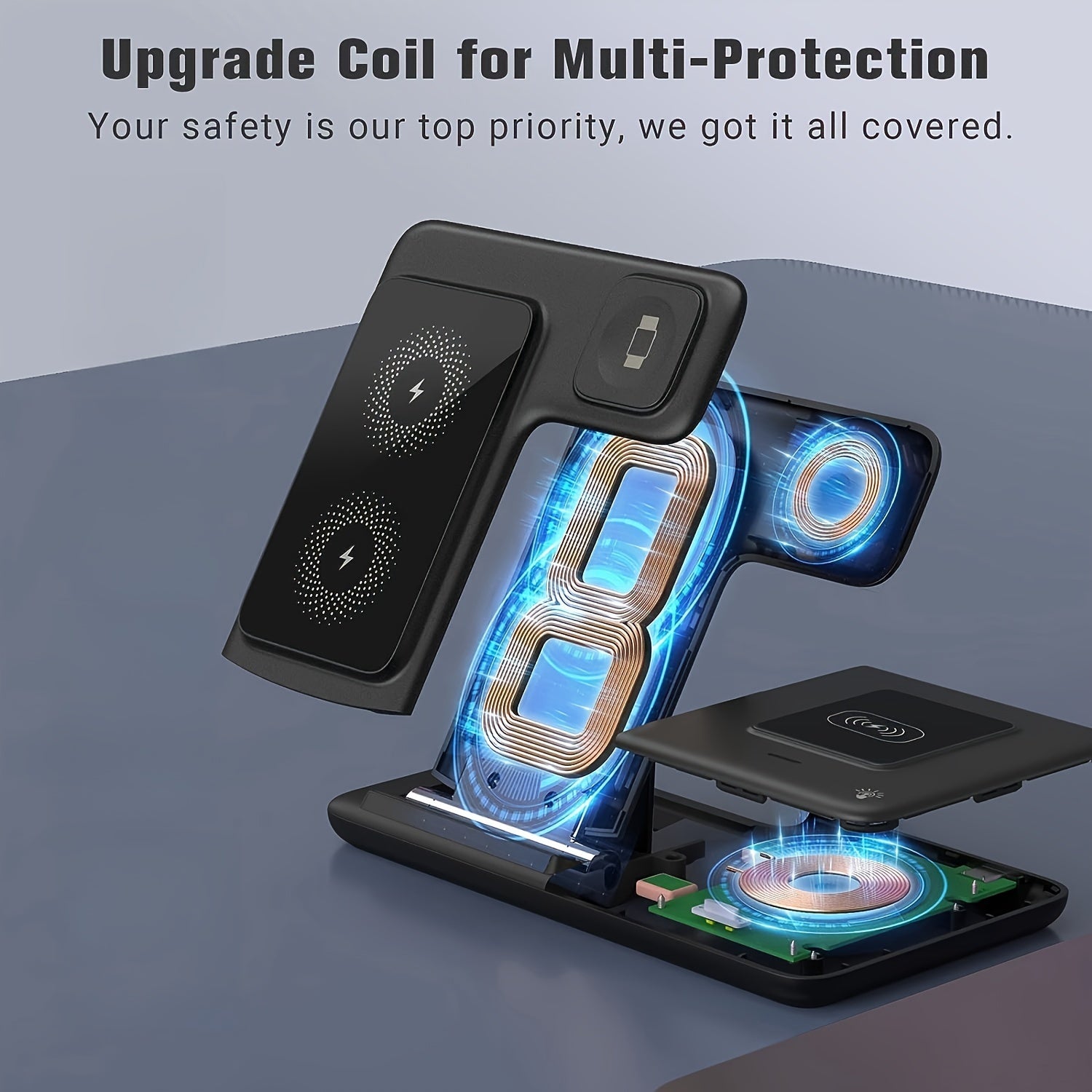 Estación de carga inalámbrica 3 en 1 para iPhone, Apple Watch, AirPods, cargador magnético plegable