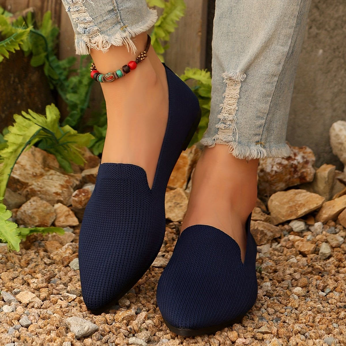 Women's Breathable Knit Ballet Flats Lightweight Casual Shoes Black