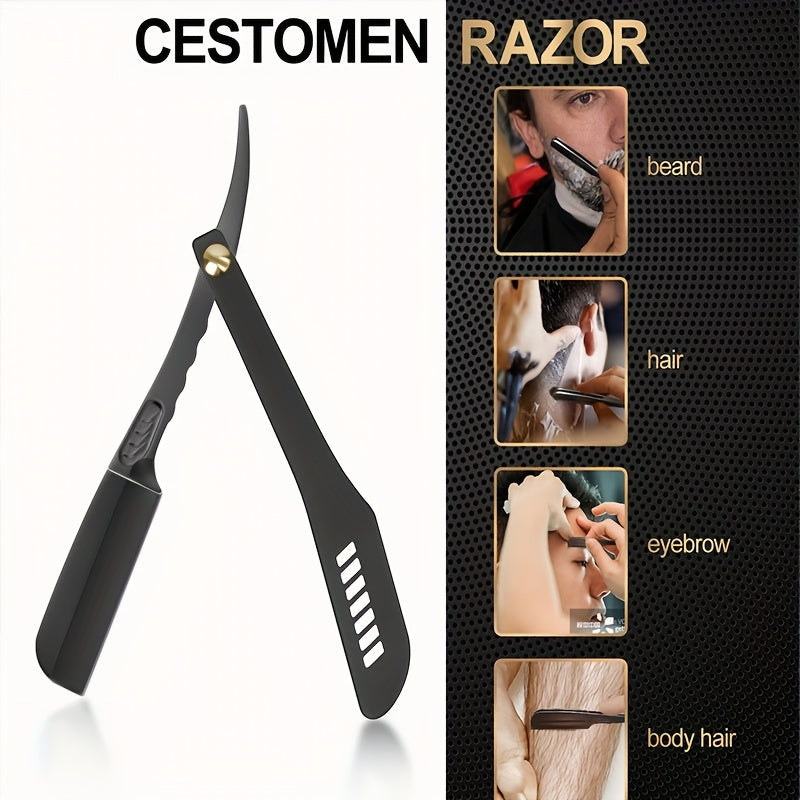 Herramienta de afeitado manual retro con hoja reemplazable para barba plegable para hombre