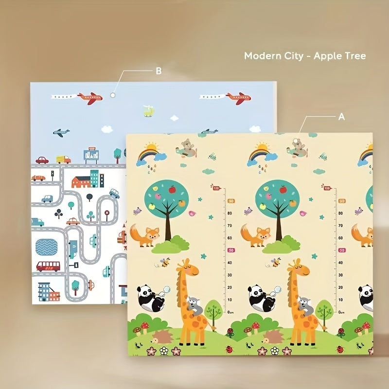 Foldable Waterproof Double-Sided Play Mat with Cartoon Design and Carrying Bag