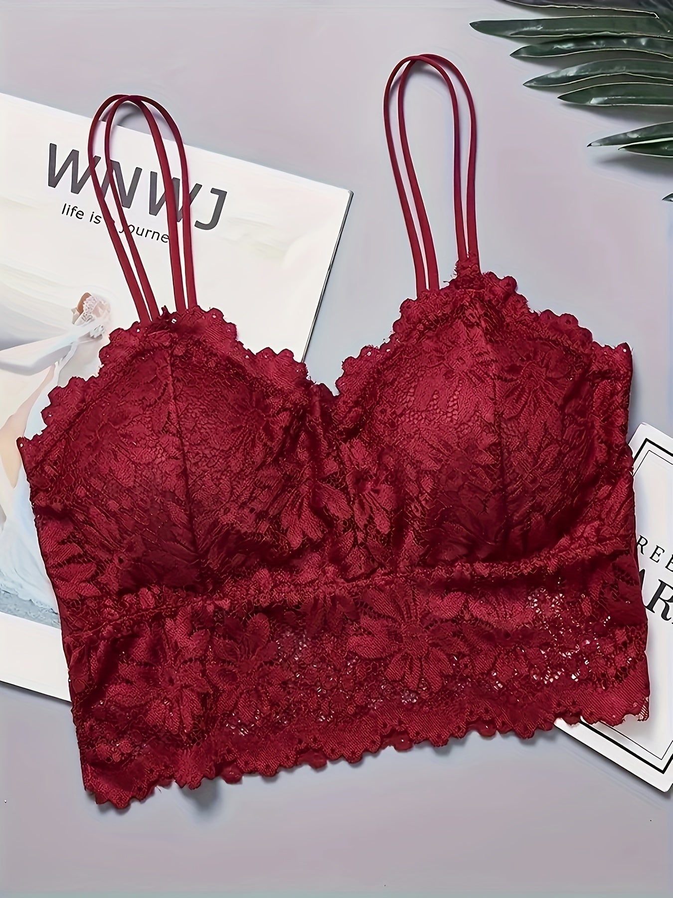 Women's Wireless Lace Bra with Scallop Trim Comfortable Breathable Lingerie