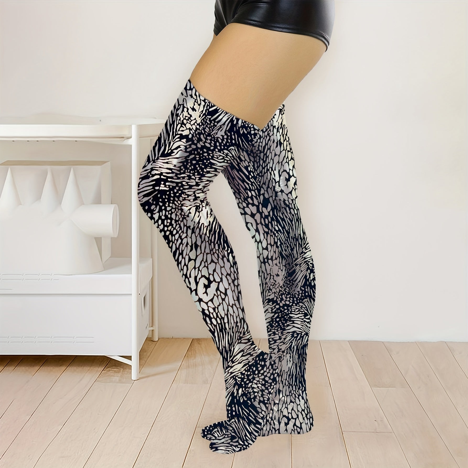 Reflective Gold Over-the-Knee Socks in Shiny PU Material