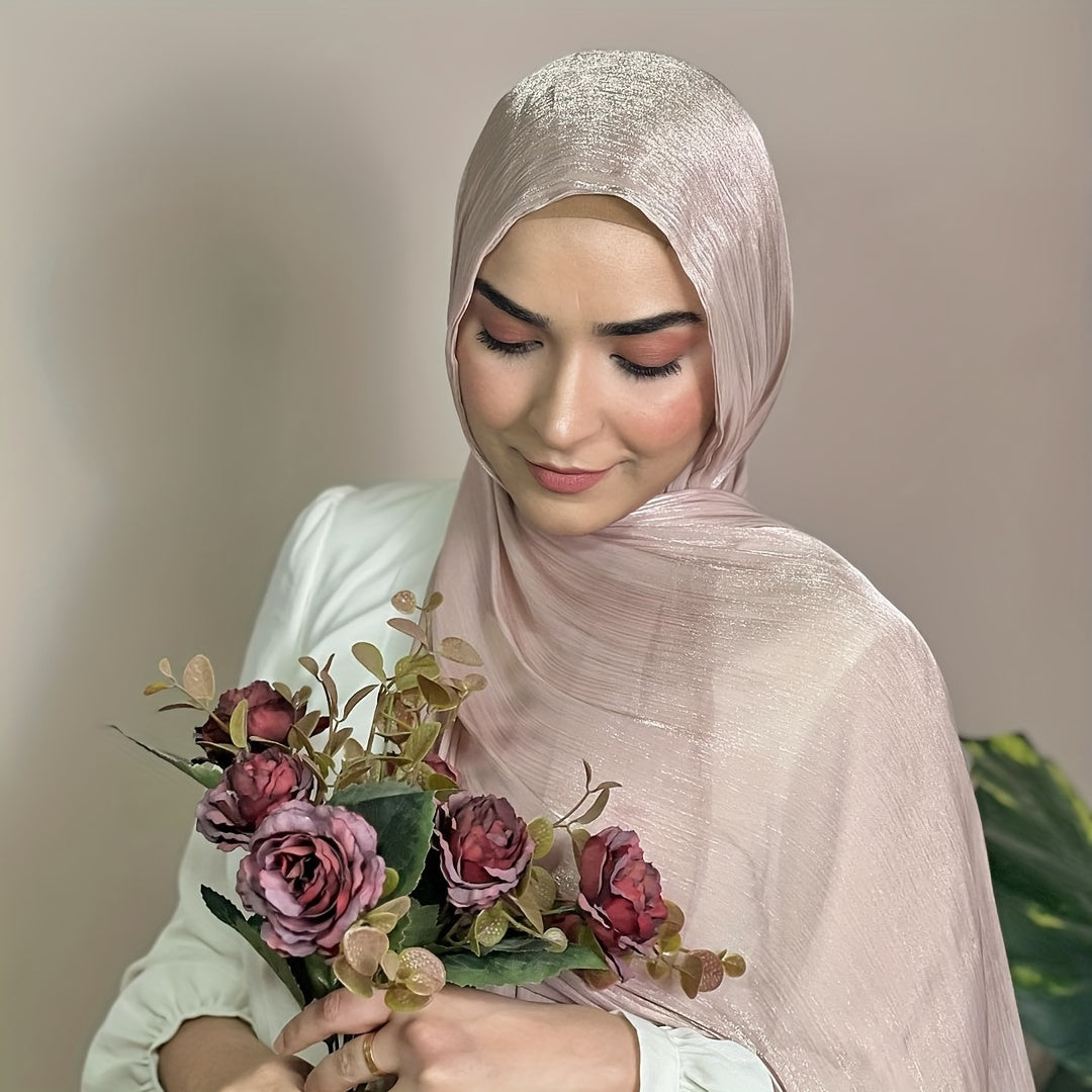 Pleated Crinkled Glitter Chiffon Hijab for Elegant Muslim Headwear